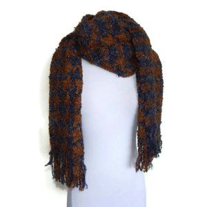 CALONACI NEW Houndstooth Mohair Alpaca Smokey Gray Carmel Brown Scarf /1305